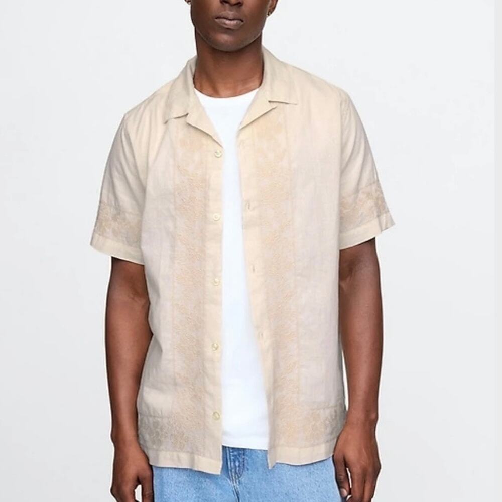 Gap Textured Linen Cotton Resort Button Up Short Sleeve Shirt XL